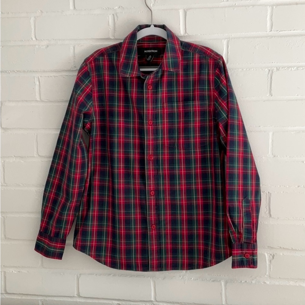 Nordstrom Classic Christmas Festive Plaid 100% Cotton Casual Shirt Size 8-10